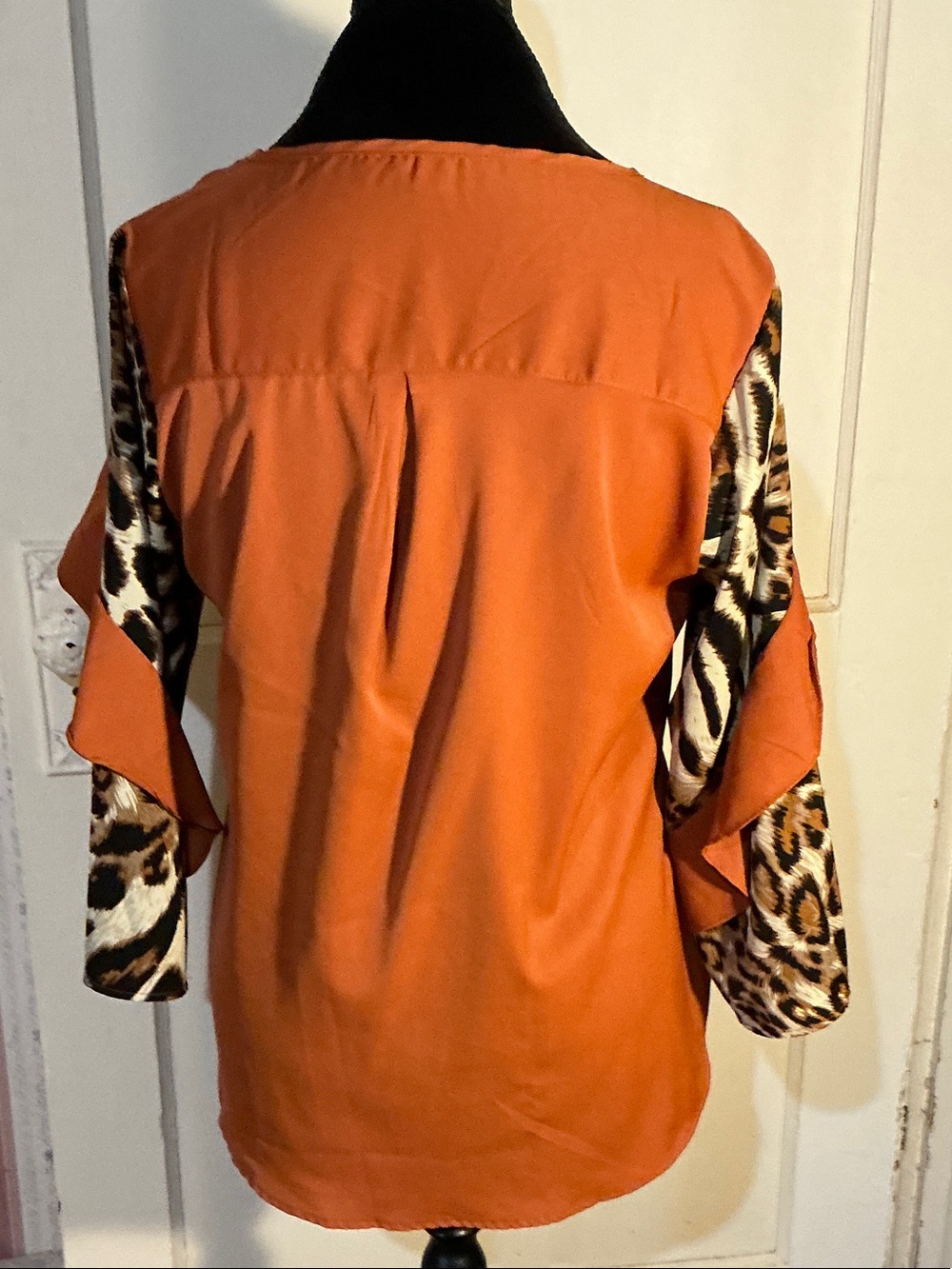 Rust Animal-Print Ruffle Sleeve Women's Top - Picture 3 of 3